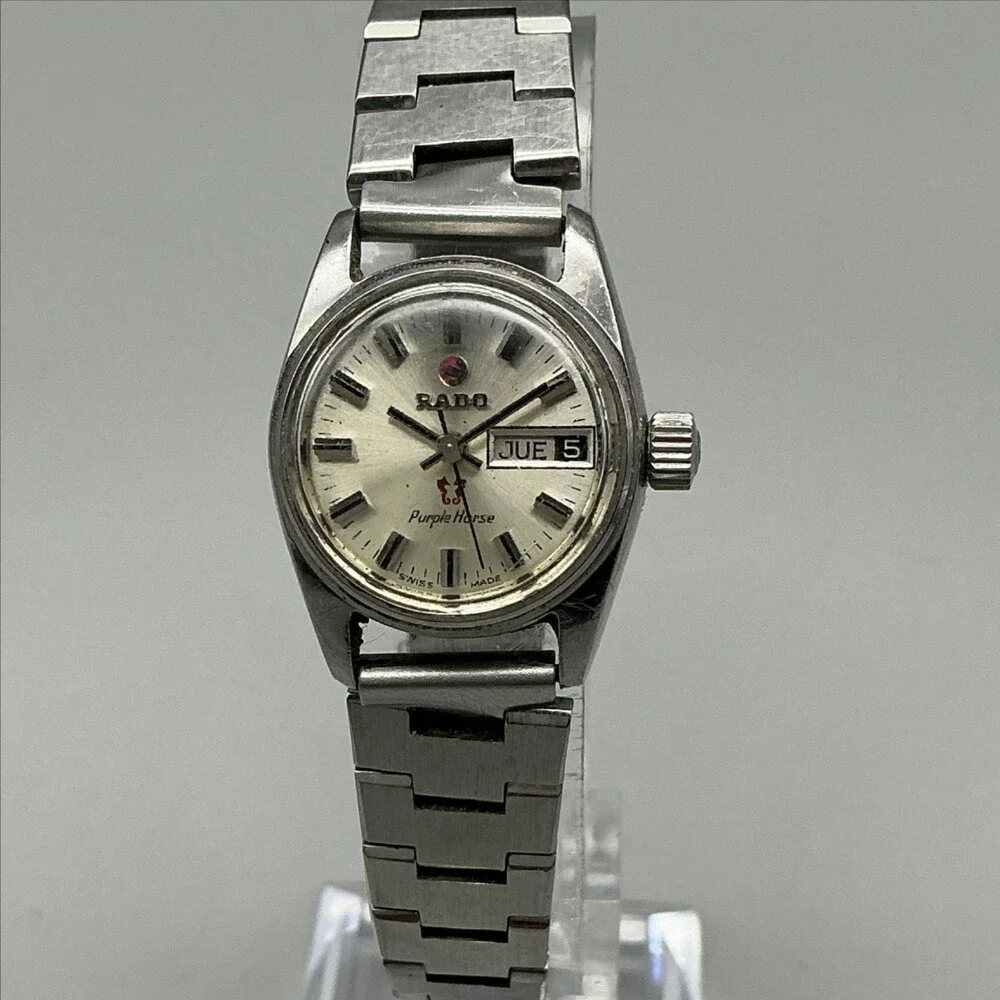 Vintage Rado Purple Horse Womens Watch 22mm Day Date NON WOKING For Parts 7